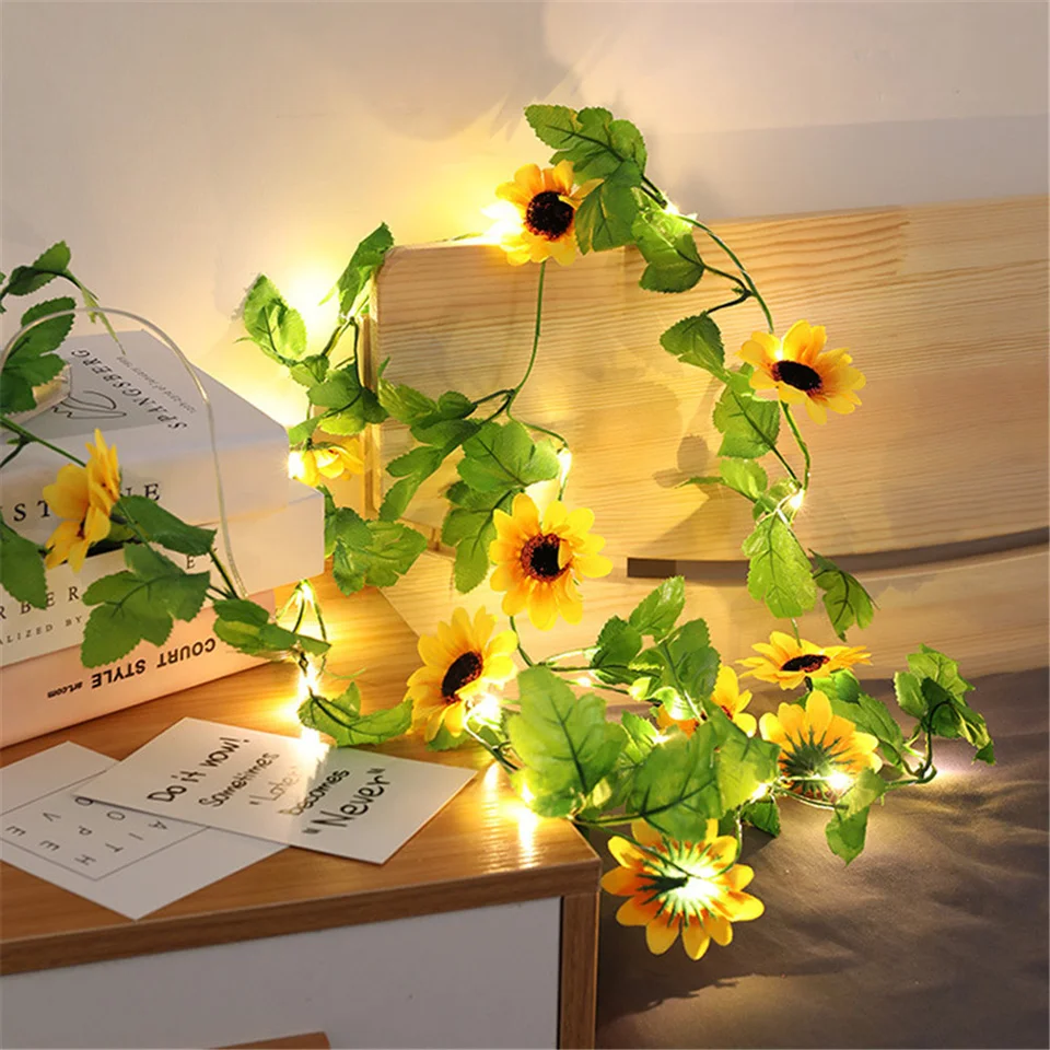 Solar LED Light Outdoor Festoon Lamp Artificial Sunflower Fairy Light String Waterproof Christmas Garland Yard Garden Decoration